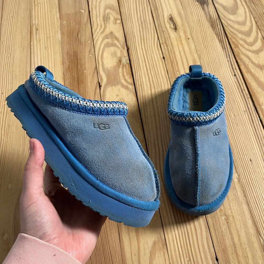 UGG Tasman Platform Slippers Kids Size 13 Blue Suede Braid Trim Clogs winter